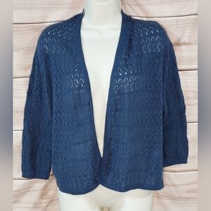 Old Navy crochet open cardigan 3/4 sleeve steel sky blue XS